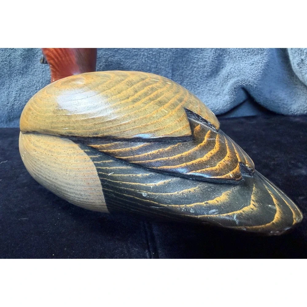 John Bass Signed Hand Carved Wooden Redhead Duck Decoy Figurine 12.5 Inch